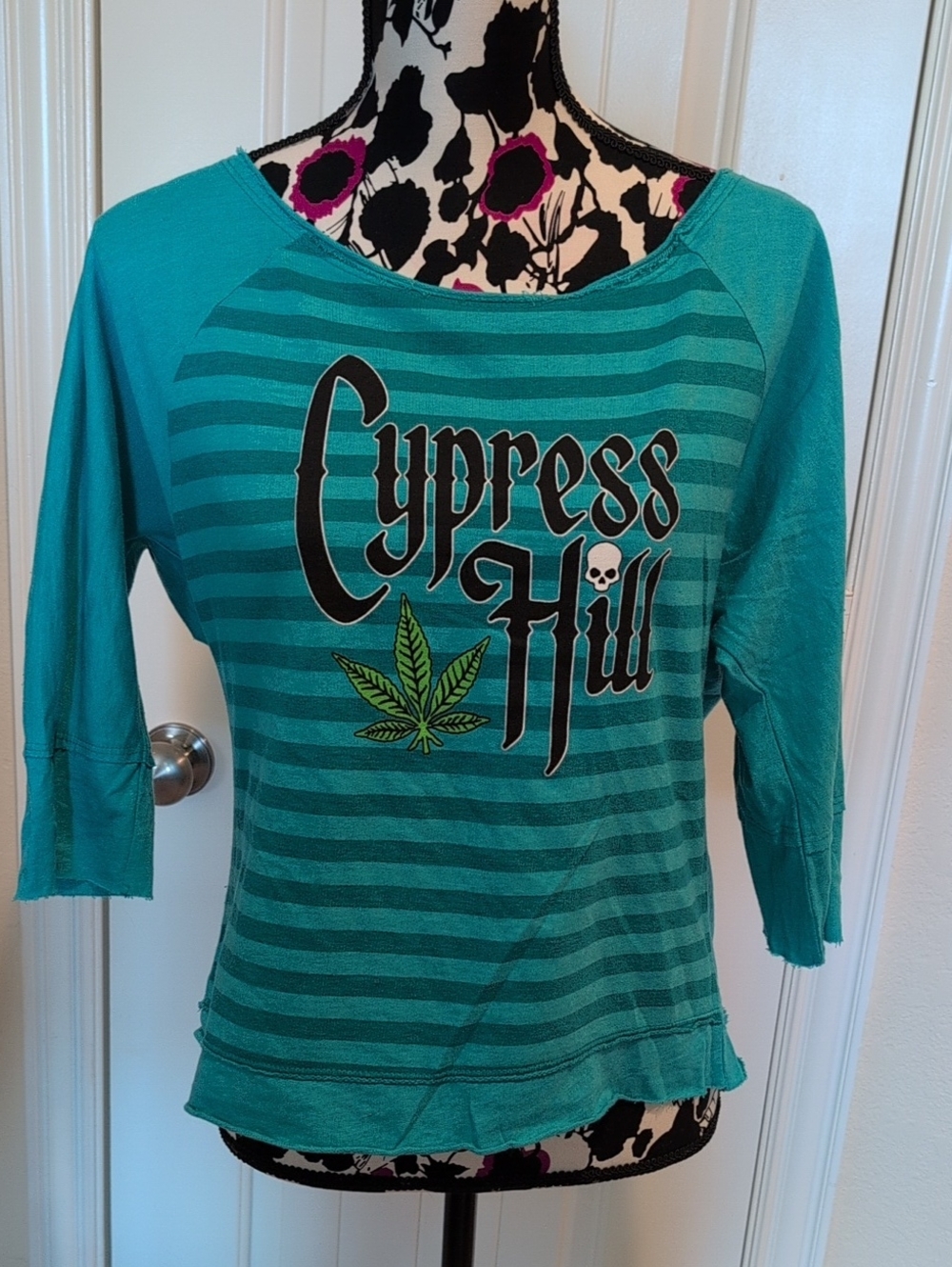 Cypress Hill Teal Striped Raglan Graphic Top NWOT Women's Large